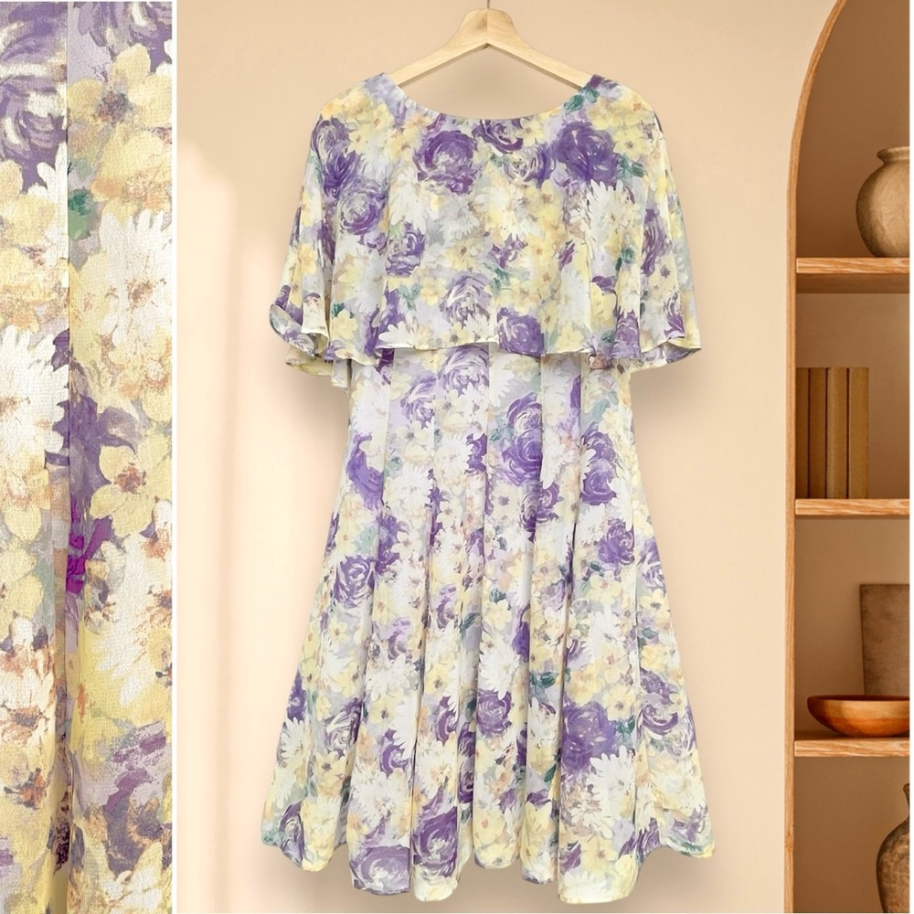Danny and Nicole Chiffon Party Cocktail Dress Floral Overlay Shift Flutter Lined